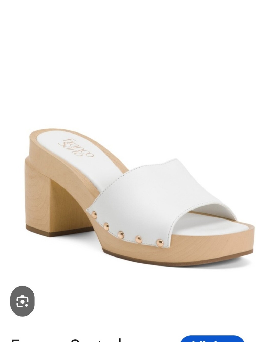 Franco Sarto Capri Wooden Clog Sandals Slip On Shoes Size 7.5 Bohemian White Tan